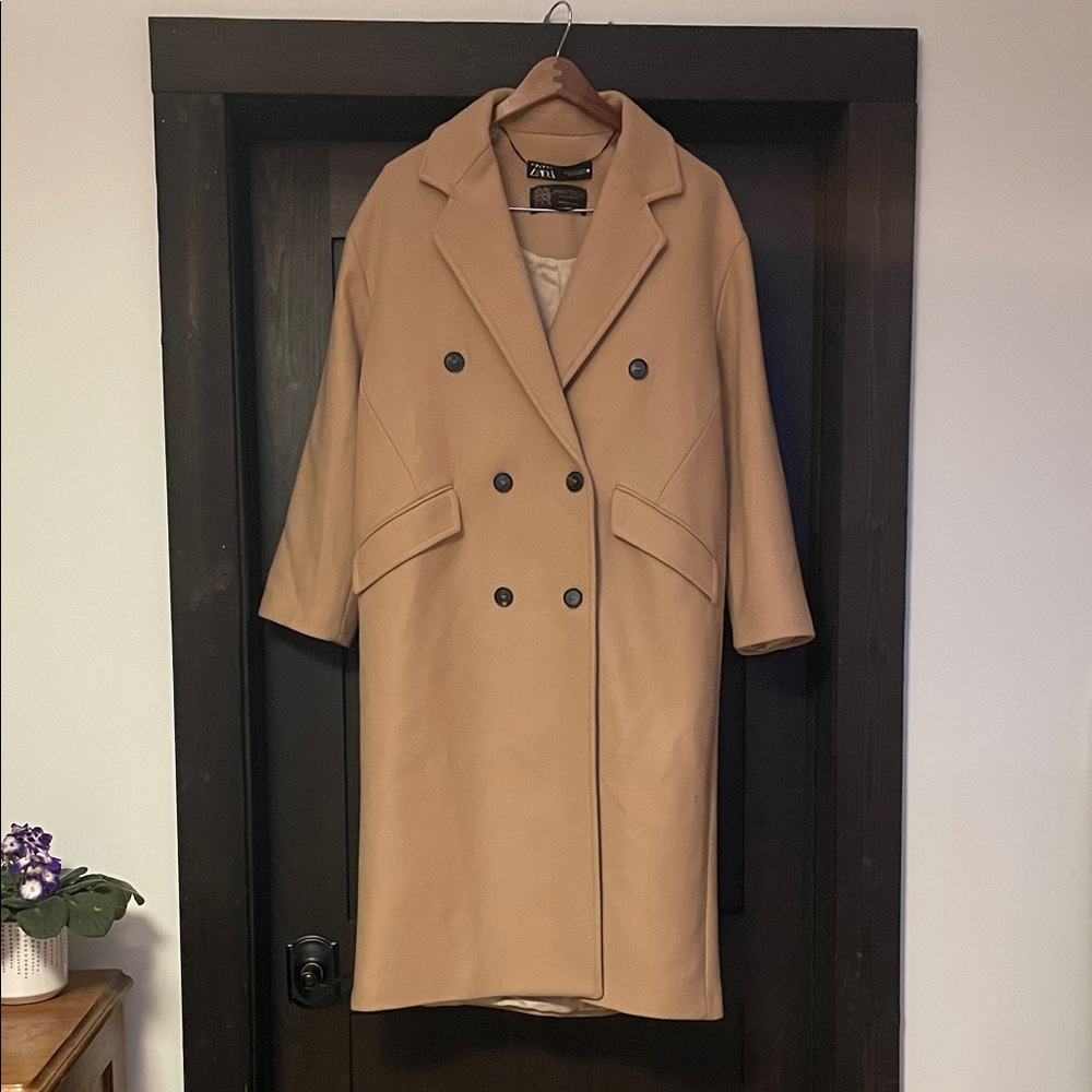 Zara Women's Camel Double-Breasted Trench Coat